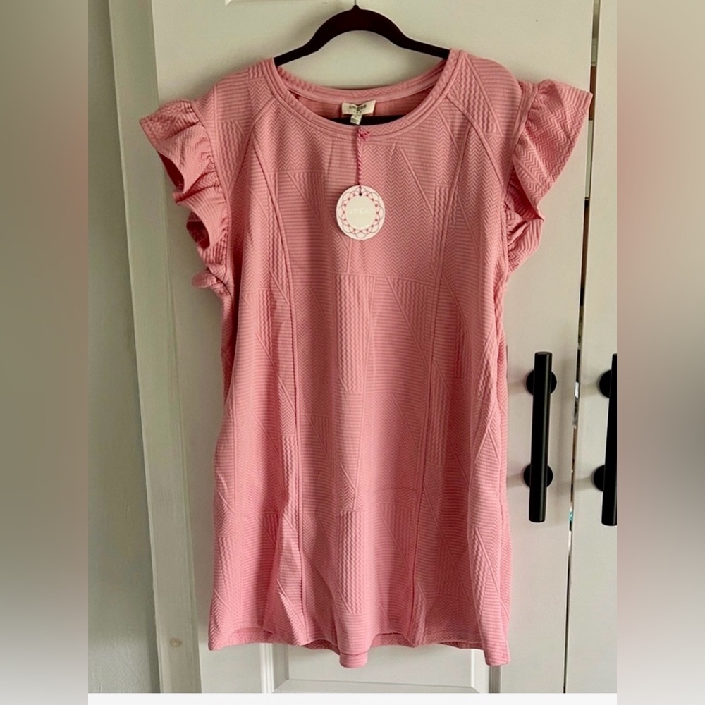 Umgee Pink Ruffle Sleeve Textured Shift Dress size large